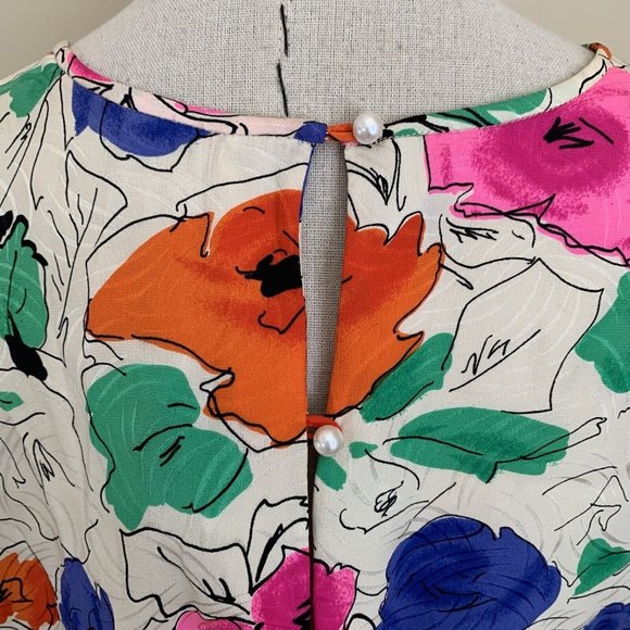 Vintage 80s Stracci Custom Vibrant Silk Floral Print Blouse Top Skirt Set Ungaro - Picture 6 of 11